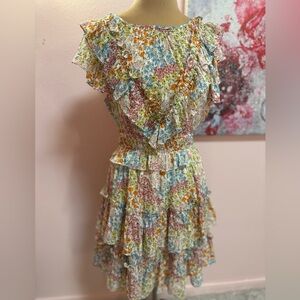 Floral Ruffled Tiered Summer Dress - Multicolor Size 8